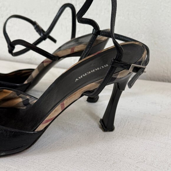 Burberry Slingback Heels Novacheck Black Leather Pointed Toe Size 39.5/US 9.5 - Picture 9 of 12